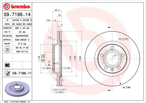 Brake Disc BREMBO 09.7196.11