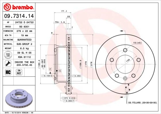 Stabdžių diskas BREMBO 09.7314.14