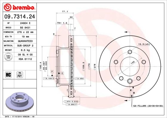 Brake Disc BREMBO 09.7314.24