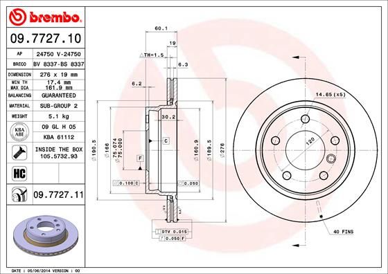 Stabdžių diskas BREMBO 09.7727.11