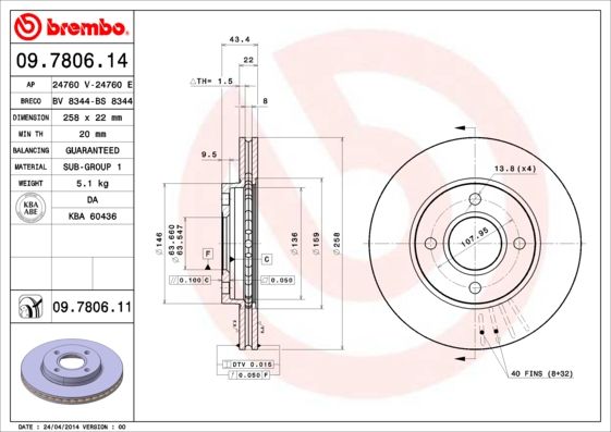 Stabdžių diskas BREMBO 09.7806.11