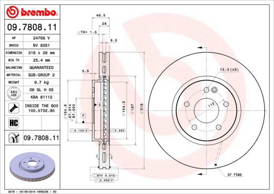 Stabdžių diskas BREMBO 09.7808.11