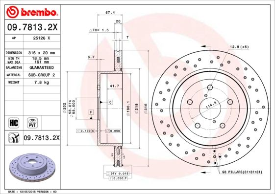 Stabdžių diskas BREMBO 09.7813.2X