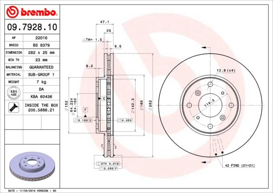 Stabdžių diskas BREMBO 09.7928.10