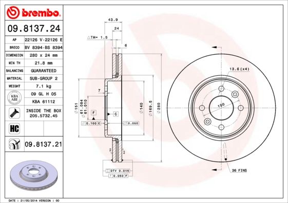 Brake Disc BREMBO 09.8137.21