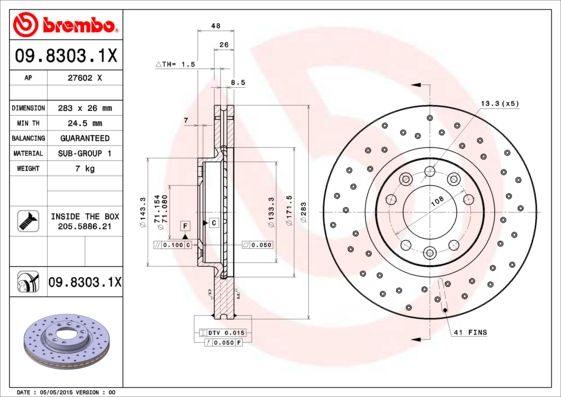 Stabdžių diskas BREMBO 09.8303.1X