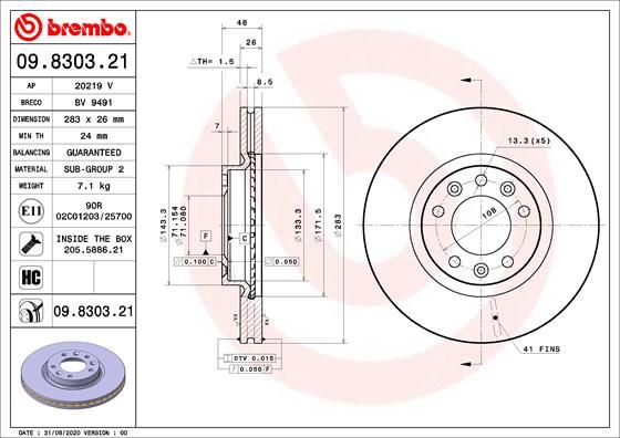 Brake Disc BREMBO 09.8303.21