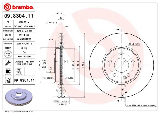 Гальмівний диск BREMBO 09.8304.11