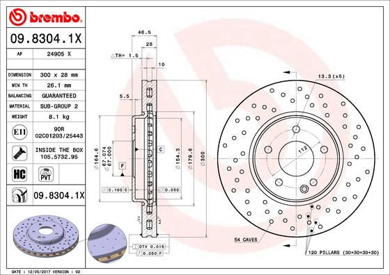 Stabdžių diskas BREMBO 09.8304.1X