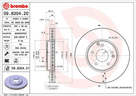 Stabdžių diskas BREMBO 09.8304.21