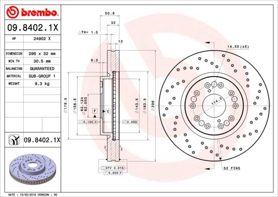 Stabdžių diskas BREMBO 09.8402.1X