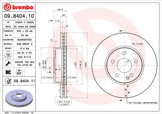 Stabdžių diskas BREMBO 09.8404.11