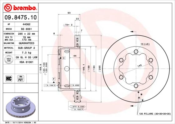 Гальмівний диск BREMBO 09.8475.10