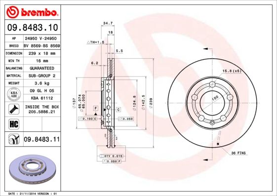 Stabdžių diskas BREMBO 09.8483.11