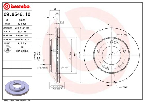 Stabdžių diskas BREMBO 09.8546.10