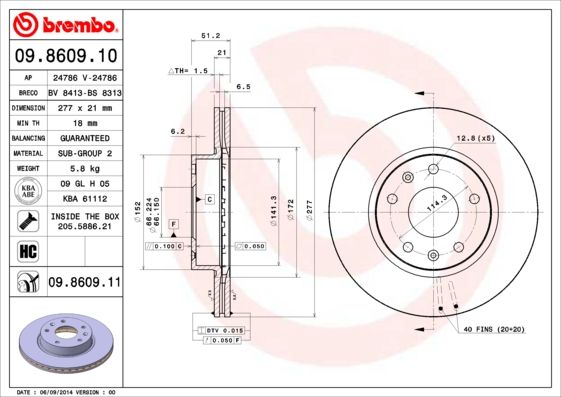 Stabdžių diskas BREMBO 09.8609.11