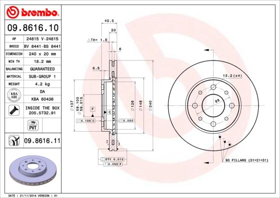 Stabdžių diskas BREMBO 09.8616.11