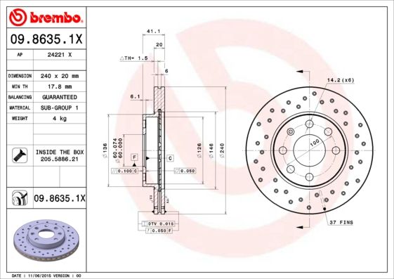 Stabdžių diskas BREMBO 09.8635.1X