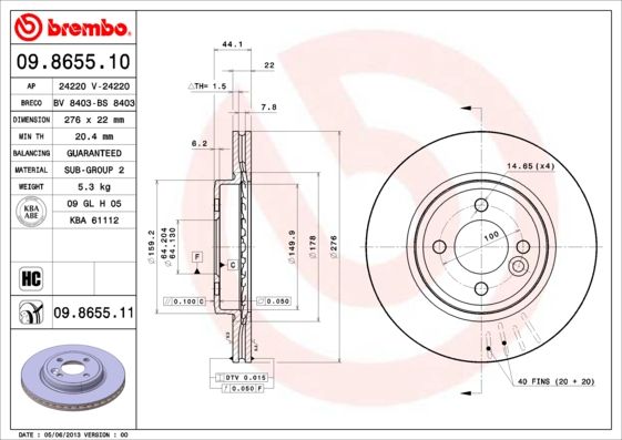 Stabdžių diskas BREMBO 09.8655.11