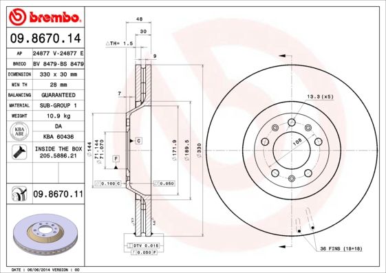 Stabdžių diskas BREMBO 09.8670.11