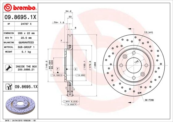 Гальмівний диск BREMBO 09.8695.1X