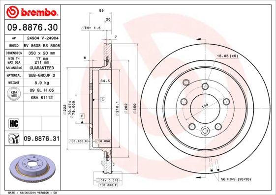 Гальмівний диск BREMBO 09.8876.31