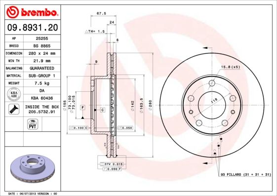 Stabdžių diskas BREMBO 09.8931.21