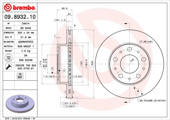 Stabdžių diskas BREMBO 09.8932.10