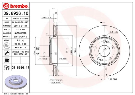 Brake Disc BREMBO 09.8936.11