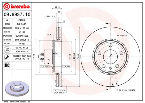 Гальмівний диск BREMBO 09.8937.11
