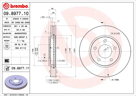 Stabdžių diskas BREMBO 09.8977.11