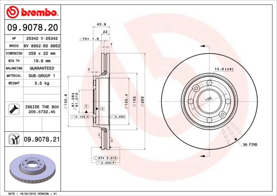Гальмівний диск BREMBO 09.9078.21