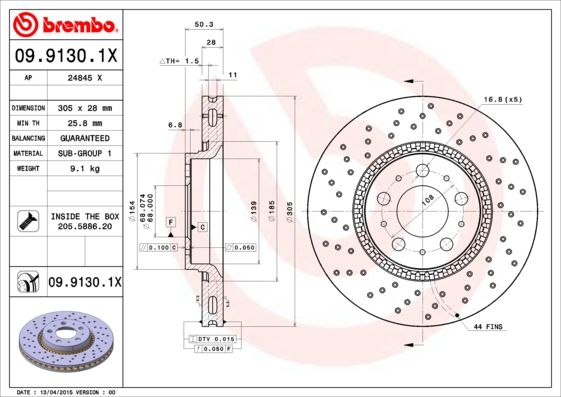 Stabdžių diskas BREMBO 09.9130.1X