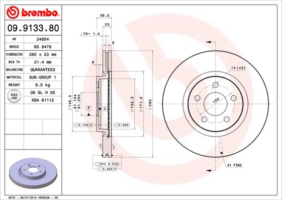 Brake Disc BREMBO 09.9133.81