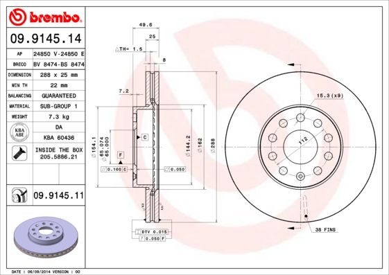 Brake Disc BREMBO 09.9145.11