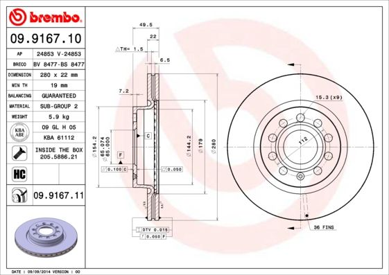 Brake Disc BREMBO 09.9167.11