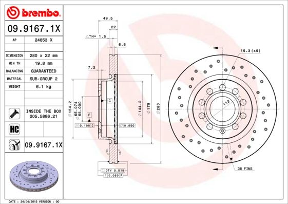 Гальмівний диск BREMBO 09.9167.1X