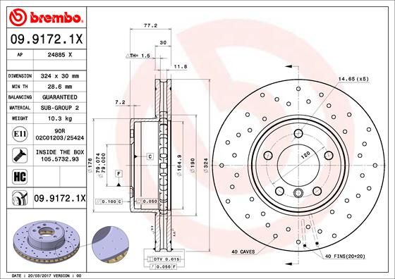 Stabdžių diskas BREMBO 09.9172.1X