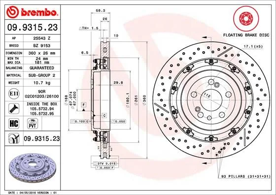 Гальмівний диск BREMBO 09.9315.23
