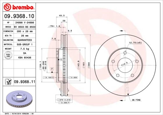 Stabdžių diskas BREMBO 09.9368.11