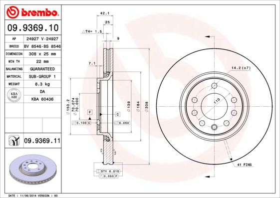 Stabdžių diskas BREMBO 09.9369.11