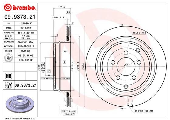 Stabdžių diskas BREMBO 09.9373.21