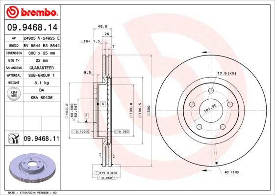 Stabdžių diskas BREMBO 09.9468.11