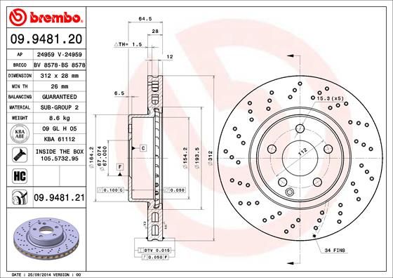 Brake Disc BREMBO 09.9481.21