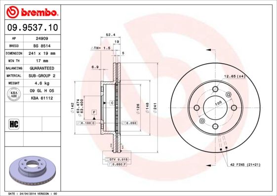 Stabdžių diskas BREMBO 09.9537.10