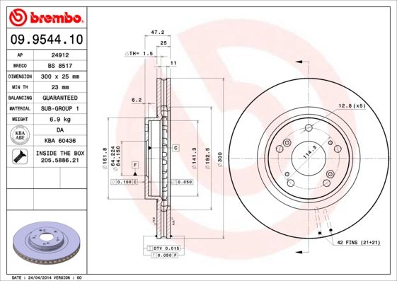 Stabdžių diskas BREMBO 09.9544.11