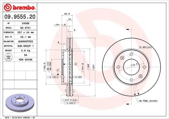 Stabdžių diskas BREMBO 09.9555.20
