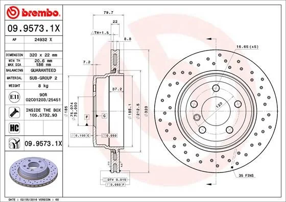 Stabdžių diskas BREMBO 09.9573.1X