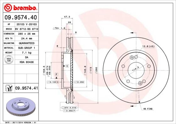 Brake Disc BREMBO 09.9574.41