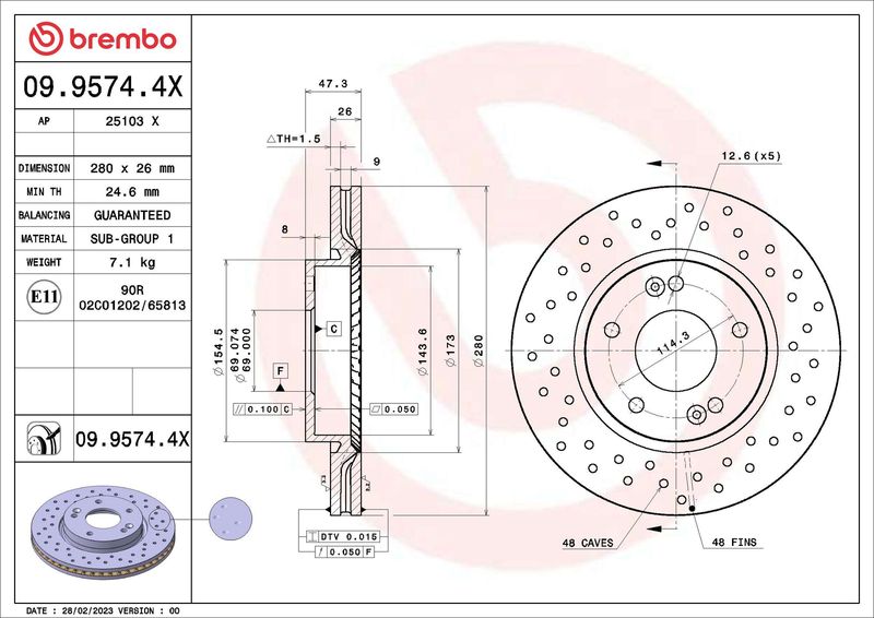 Brake Disc BREMBO 09.9574.4X